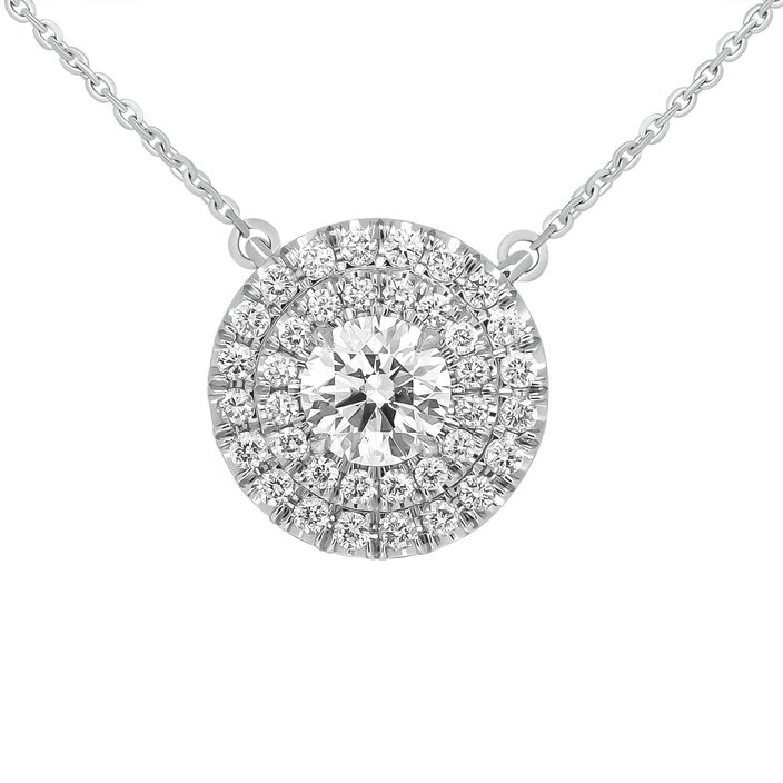 GIA Certified Double Halo Round Shaped Diamond Pendant in Platinum