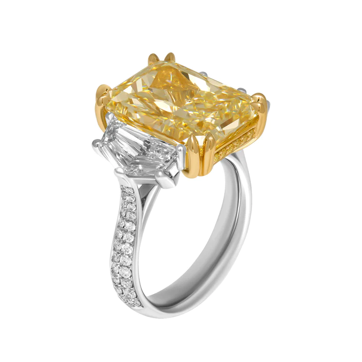 GIA Certified 3-Stone Ring with 11.18ct Fancy Light Yellow VVS2 Radiant Cut