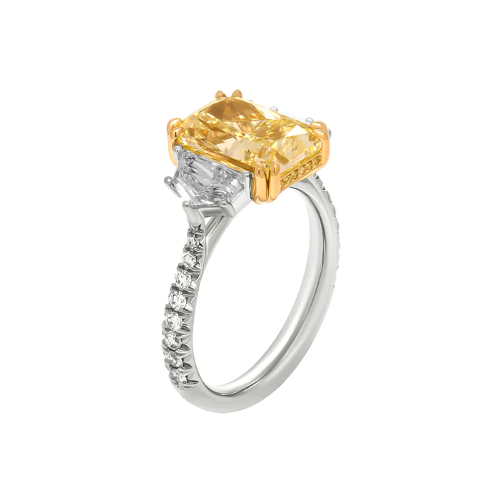 GIA Certified 3-Stone Ring with 4.02ct Fancy Yellow VVS2 Radiant Cut