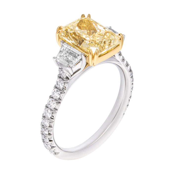 GIA Certified 3.01ct Fancy Light Yellow VS2 Radiant Cut Diamond 3 stone ring