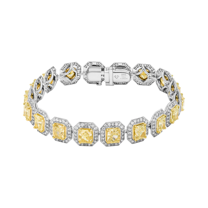 GIA Certified Tennis bracelet with Yellow Radiant Cut Diamonds