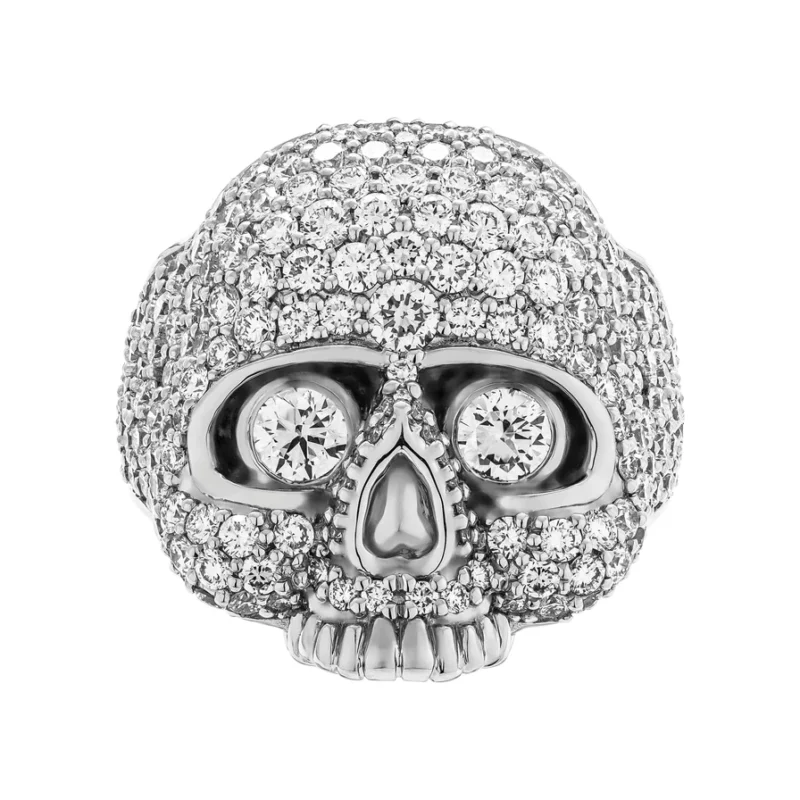 6 carat White Diamond Men's Skull Ring in Platinum