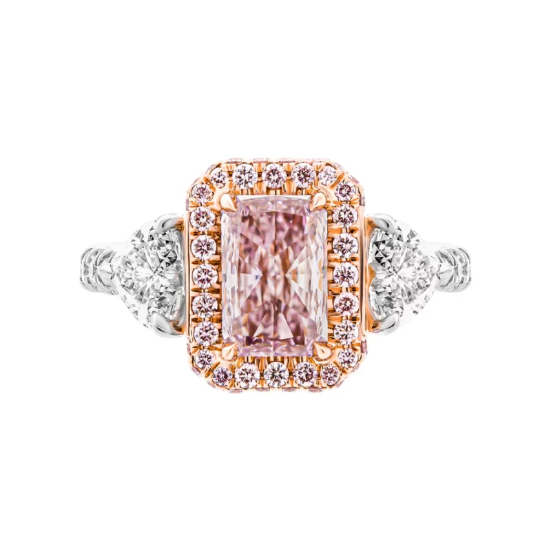 GIA Certified 1.47ct Natural Fancy Brownish Pink VS2 Radiant Cut Three-Stone