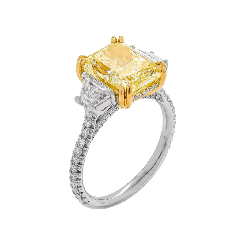 GIA Certified 3-Stone Ring with 4.50ct Fancy Light Yellow VS1 Radiant