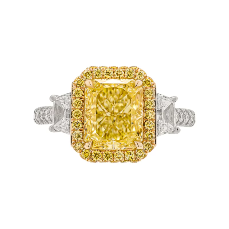 GIA Certified 3-Stone Ring with 3.04ct Fancy Light Yellow VS2 Radiant